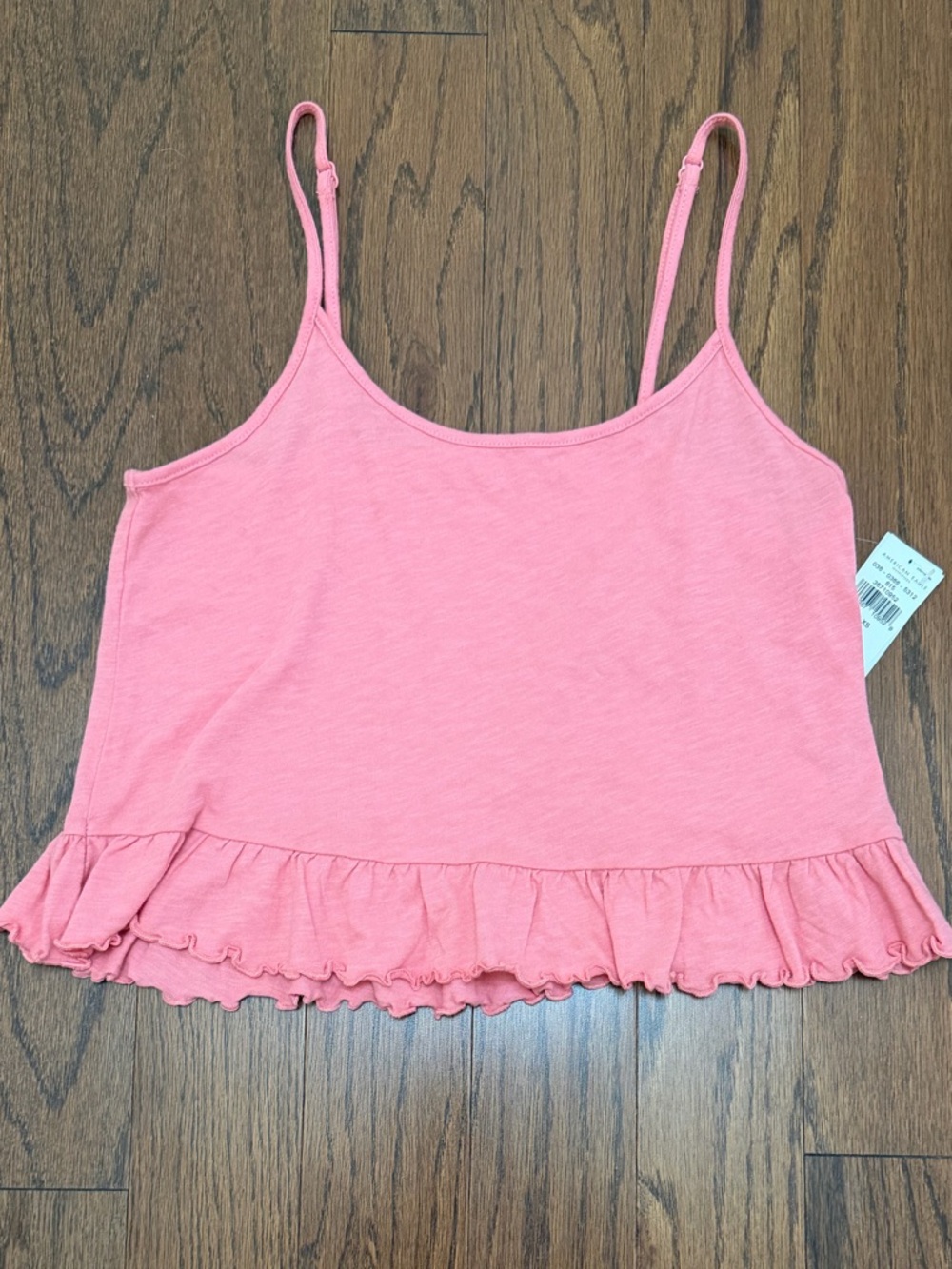American Eagle Outfitters Coral Pink Ruffle Hem Adjustable Strap Crop Tank NWT